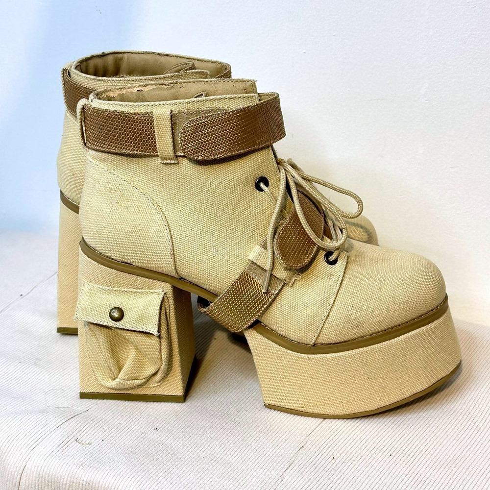 LF Troop Platform Ankle Boots Women 9 Tan Utility Brutalist Cyberpunk Grunge